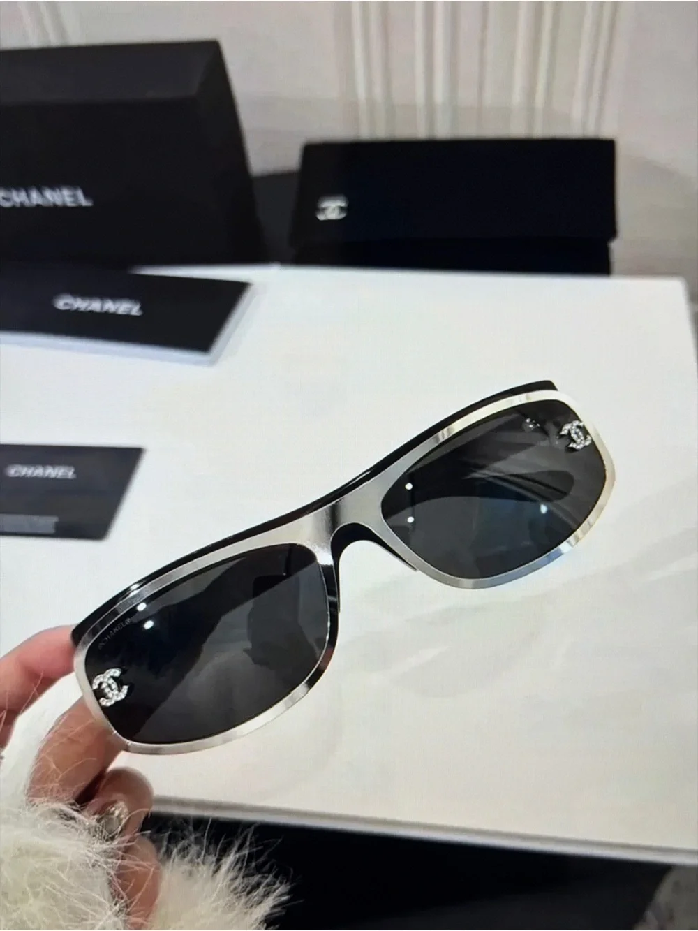 Chanel Shield Crystal CC Sunglasses Auth